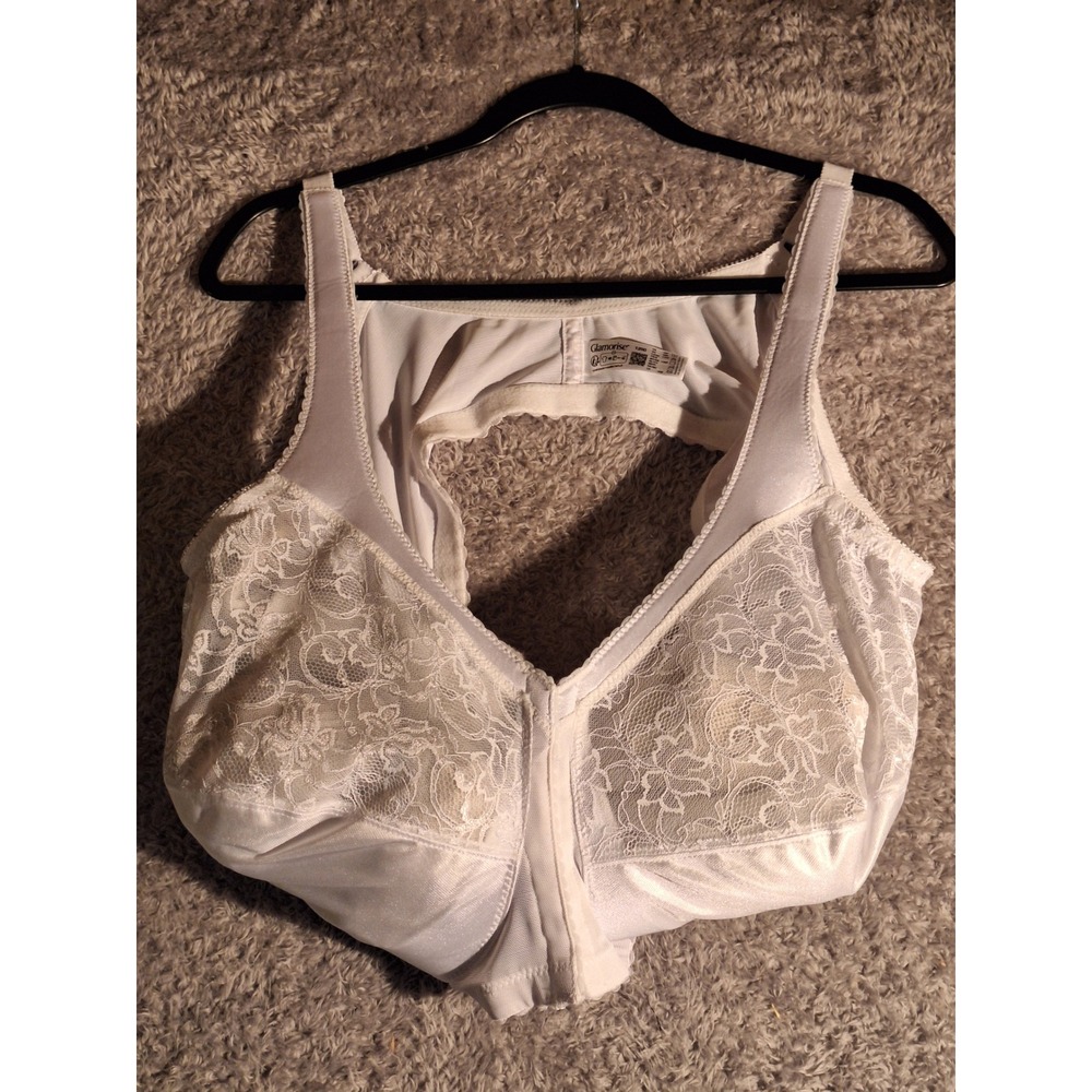 Glamorise MagicLift Support Bra 1200 48F White Floral Lace Wireless Full Figure